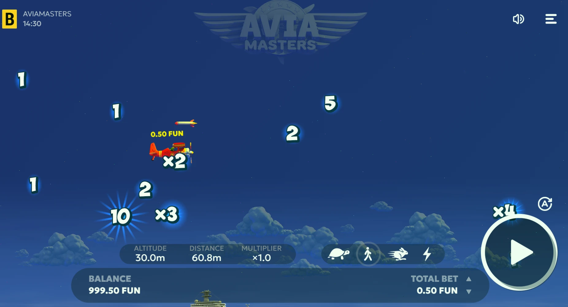 Proceso de apuesta con dinero real en Avia Masters
